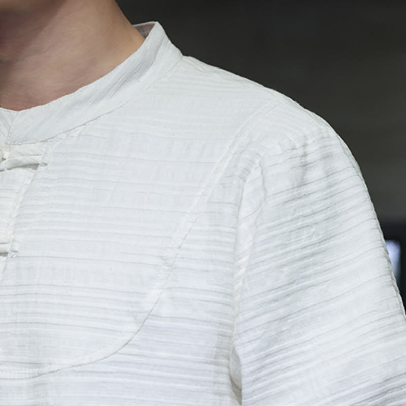 Traje de espiga de algodón y lino con botones de rana y color liso con Buddha Stones para hombre  - image 17