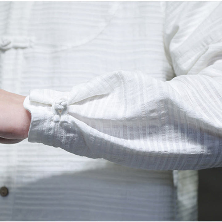 Traje de espiga de algodón y lino con botones de rana y color liso con Buddha Stones para hombre  - image 19