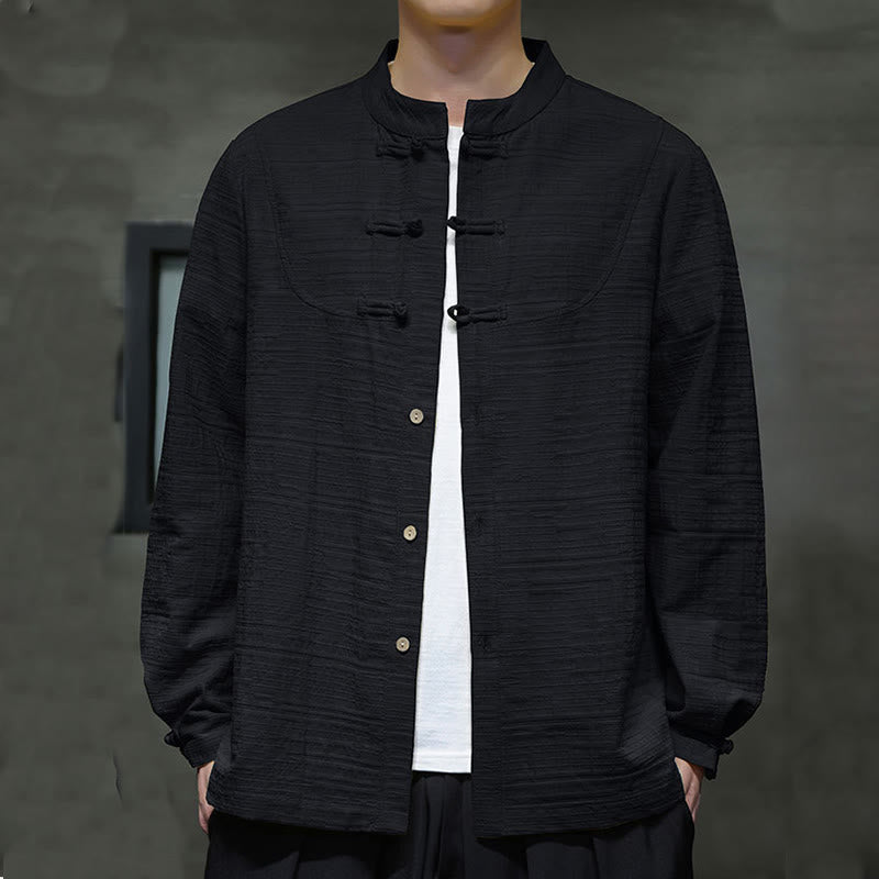 Traje de espiga de algodón y lino con botones de rana y color liso con Buddha Stones para hombre  - Negro - US/UK/AU46, EU56 (5XL) - image 20