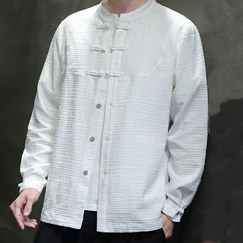 Traje de espiga de algodón y lino con botones de rana y color liso con Buddha Stones para hombre  - image 11