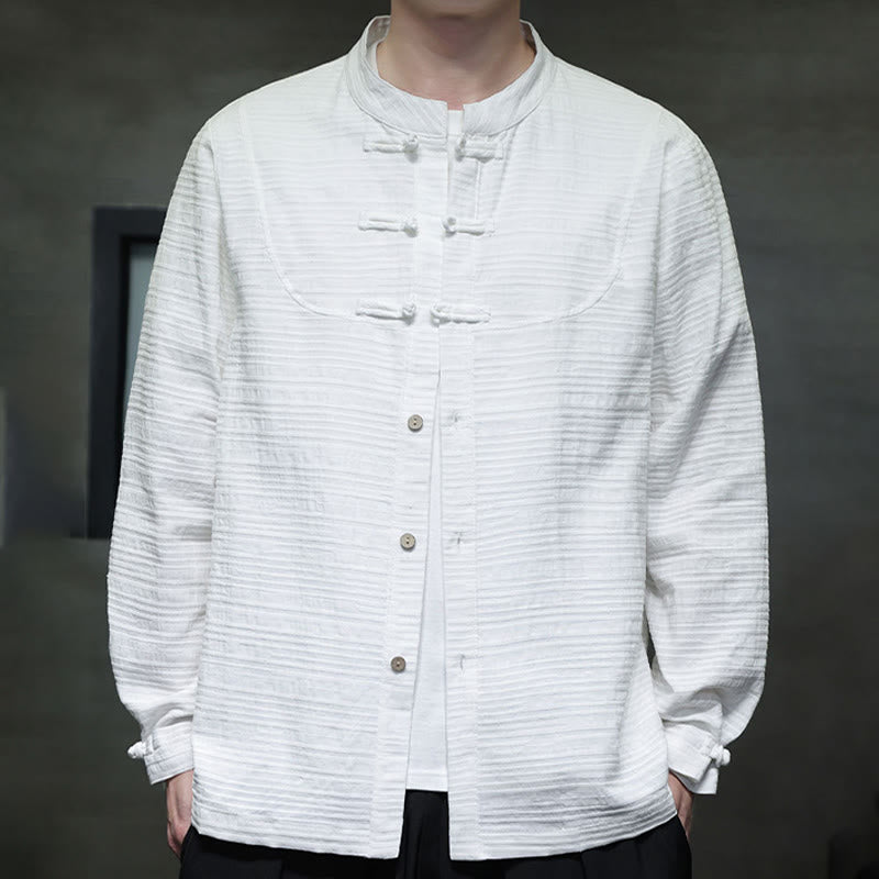 Traje de espiga de algodón y lino con botones de rana y color liso con Buddha Stones para hombre  - image 9