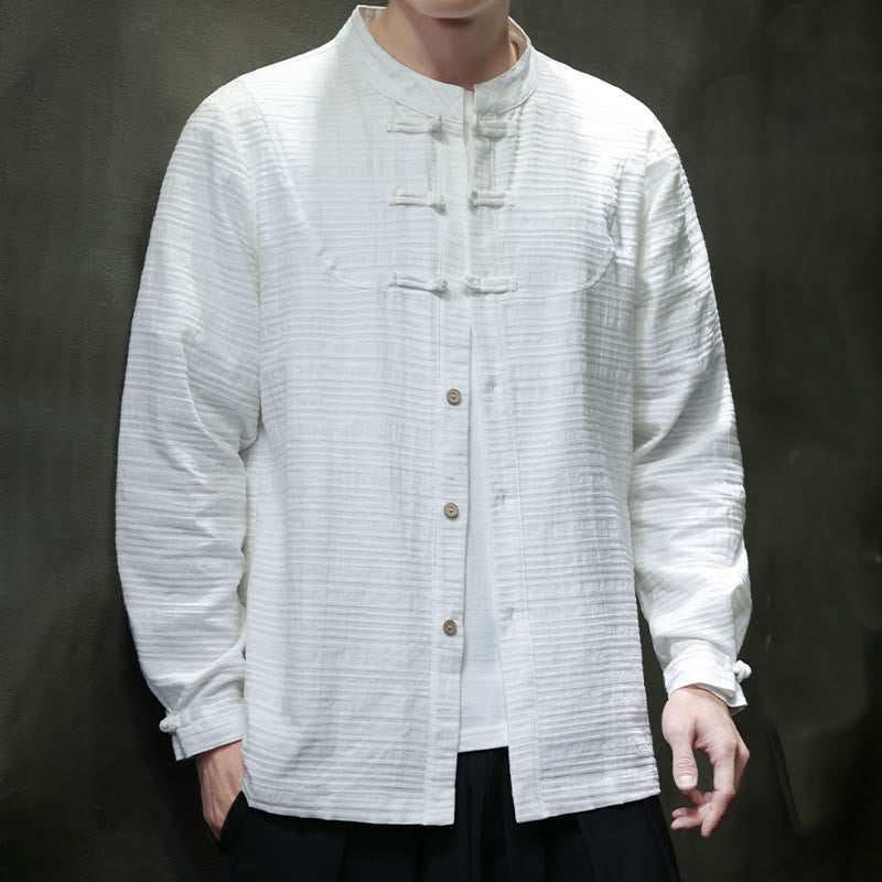 Traje de espiga de algodón y lino con botones de rana y color liso con Buddha Stones para hombre  - image 13