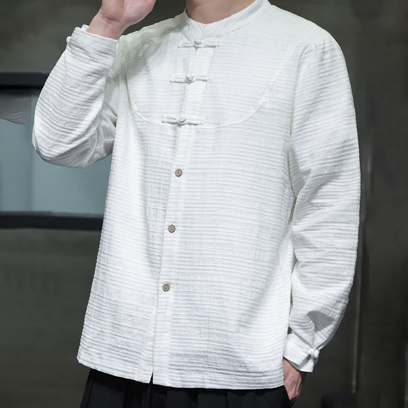 Traje de espiga de algodón y lino con botones de rana y color liso con Buddha Stones para hombre  - image 10