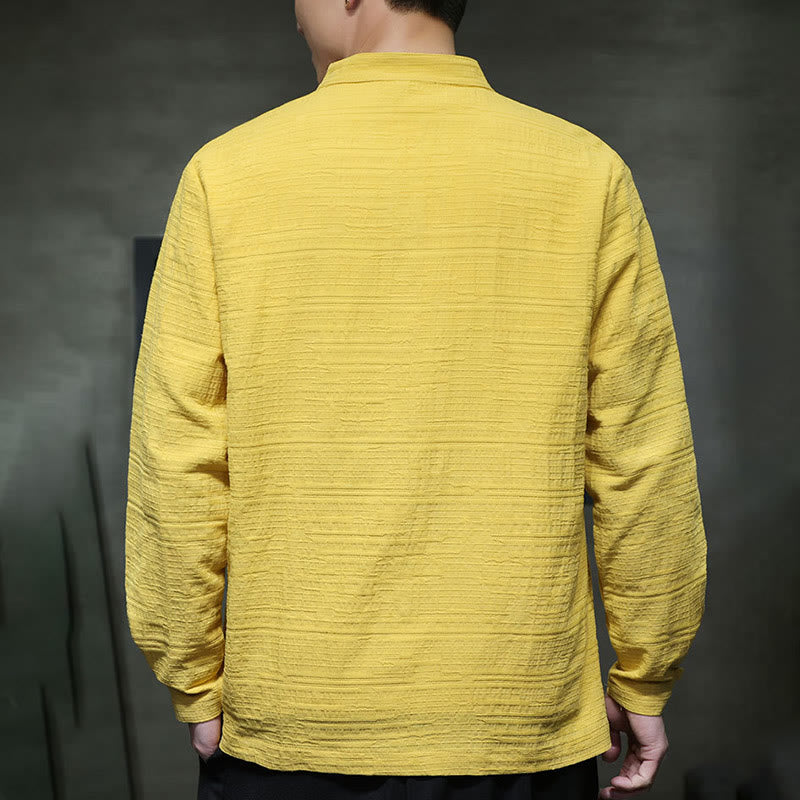 Traje de espiga de algodón y lino con botones de rana y color liso con Buddha Stones para hombre  - image 28