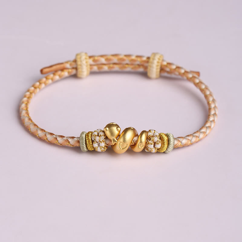 Pulsera trenzada con hilo rojo degradado y Buddha Stones en plata de ley 999 con el año de la serpiente y la suerte