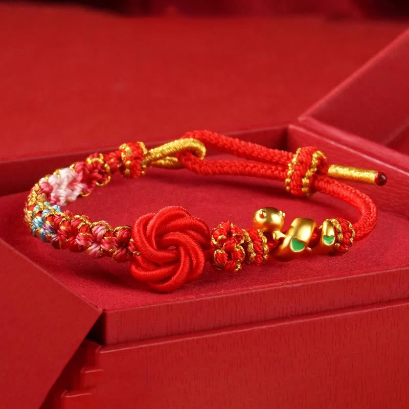 Pulsera trenzada con nudo de mandala de hilo rojo y Buddha Stones tejida a mano con flores de colores para proteger el año de la serpiente