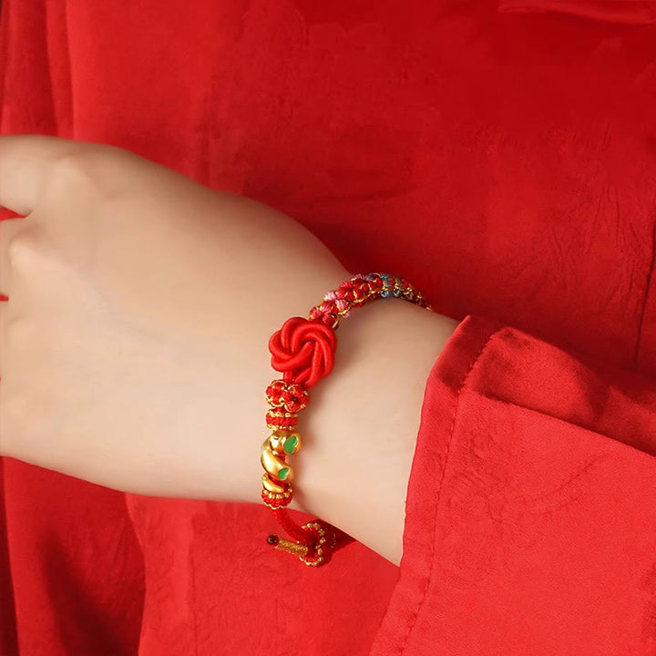Pulsera trenzada con nudo de mandala de hilo rojo y Buddha Stones tejida a mano con flores de colores para proteger el año de la serpiente