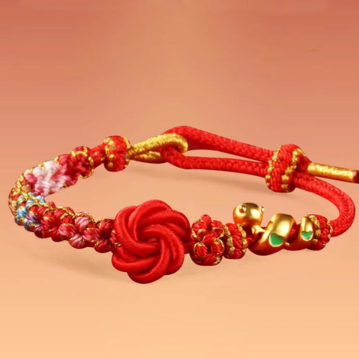 Pulsera trenzada con nudo de mandala de hilo rojo y Buddha Stones tejida a mano con flores de colores para proteger el año de la serpiente