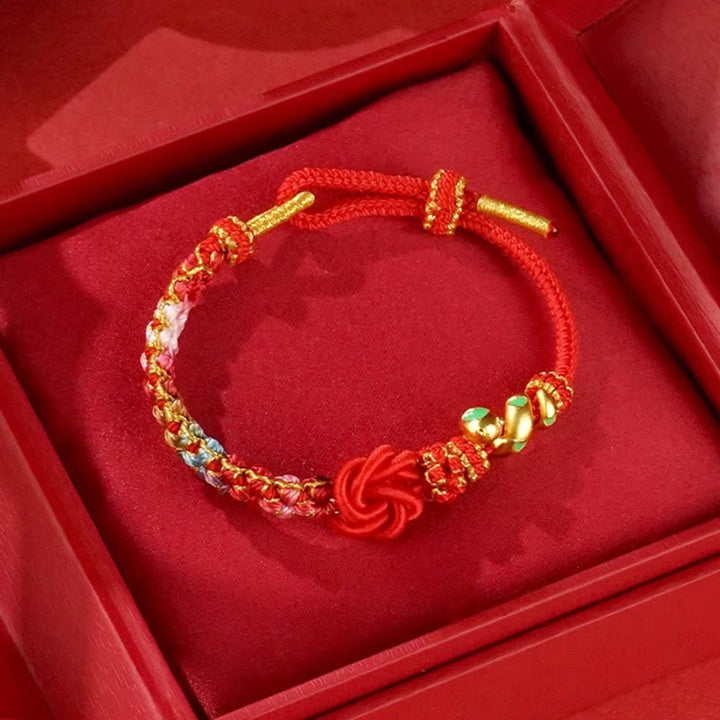 Pulsera trenzada con nudo de mandala de hilo rojo y Buddha Stones tejida a mano con flores de colores para proteger el año de la serpiente
