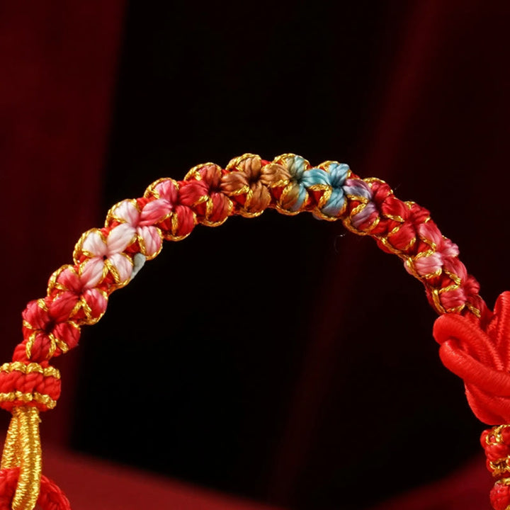 Pulsera trenzada con nudo de mandala de hilo rojo y Buddha Stones tejida a mano con flores de colores para proteger el año de la serpiente