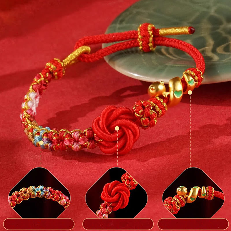 Pulsera trenzada con nudo de mandala de hilo rojo y Buddha Stones tejida a mano con flores de colores para proteger el año de la serpiente