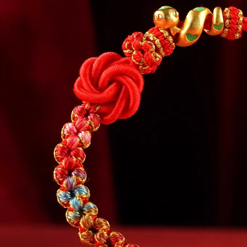 Pulsera trenzada con nudo de mandala de hilo rojo y Buddha Stones tejida a mano con flores de colores para proteger el año de la serpiente