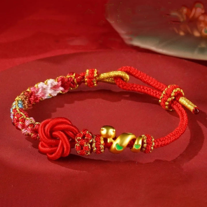 Pulsera trenzada con nudo de mandala de hilo rojo y Buddha Stones tejida a mano con flores de colores para proteger el año de la serpiente