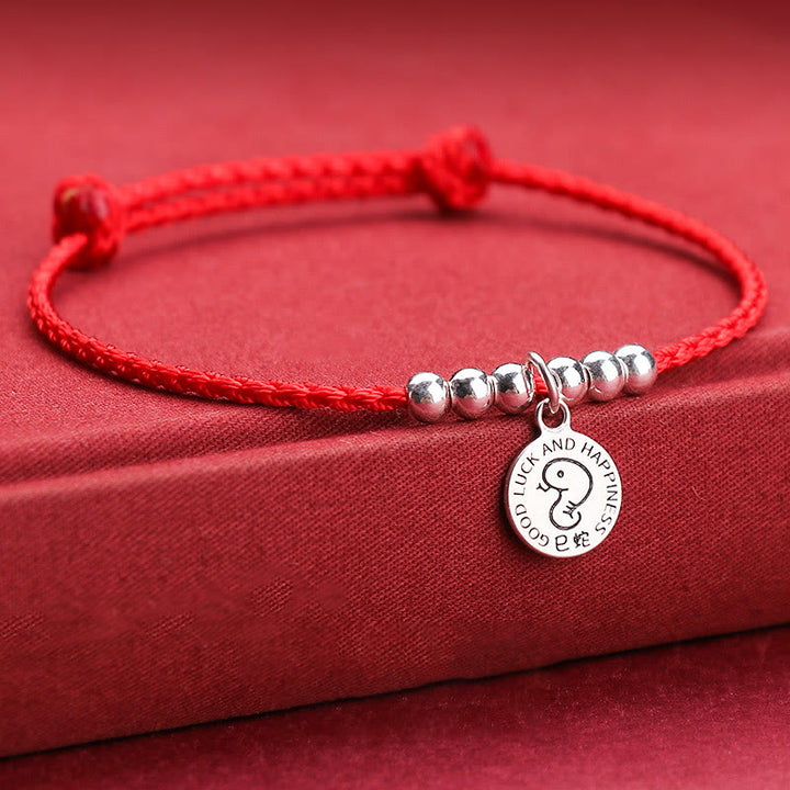 Pulsera protectora de plata de ley 999 con hilo rojo y Buddha Stones del zodíaco chino para niños