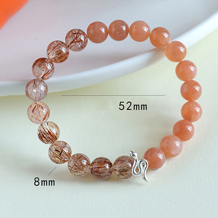 Pulsera positiva del año de la serpiente en plata de ley 925 con obsidiana y cuarzo rutilado y cristales de plata de ley con Buddha Stones y piedra solar natural Super Seven