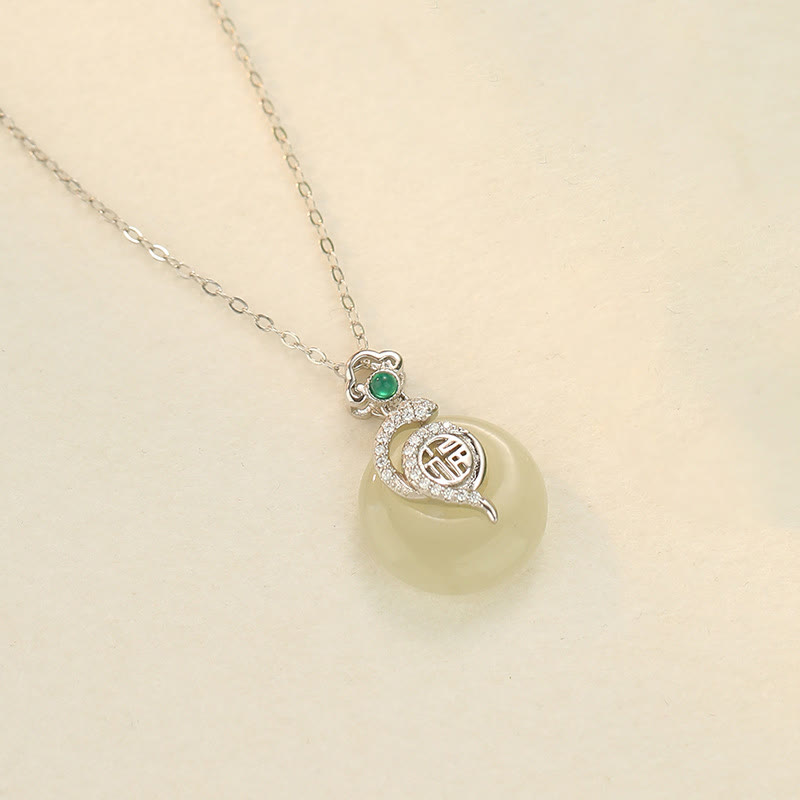 Collar con colgante de plata de ley 925 con Buddha Stones y hebilla de paz de jade hetiano con carácter Fu del año de la serpiente