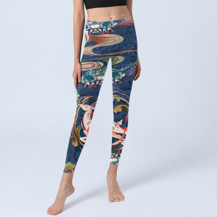 Pantalones de yoga para mujer con diseño de Buddha Stones, nubes auspiciosas y loto - image 6
