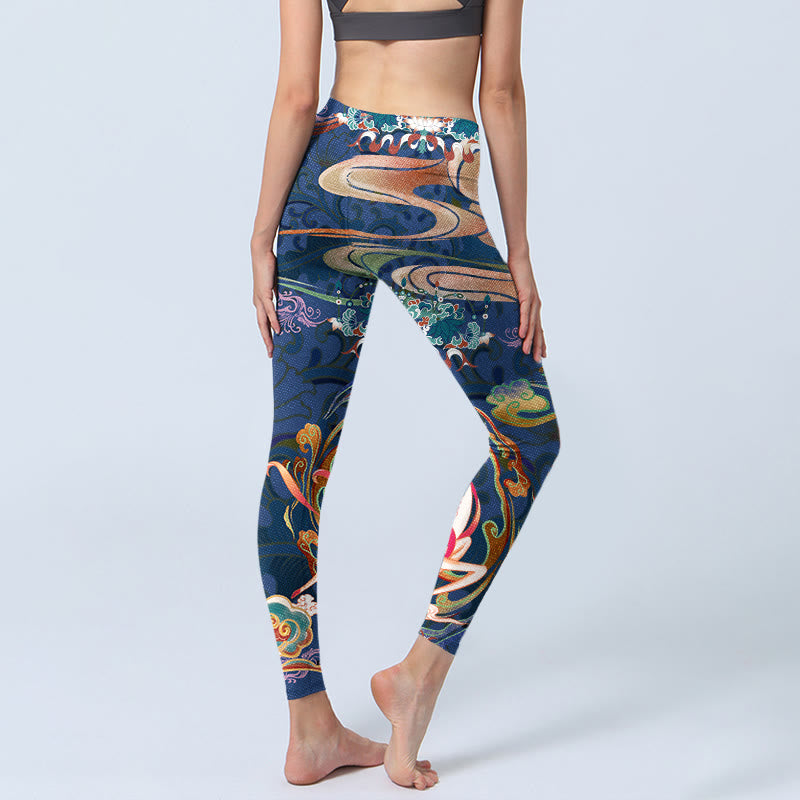Pantalones de yoga para mujer con diseño de Buddha Stones, nubes auspiciosas y loto - image 5