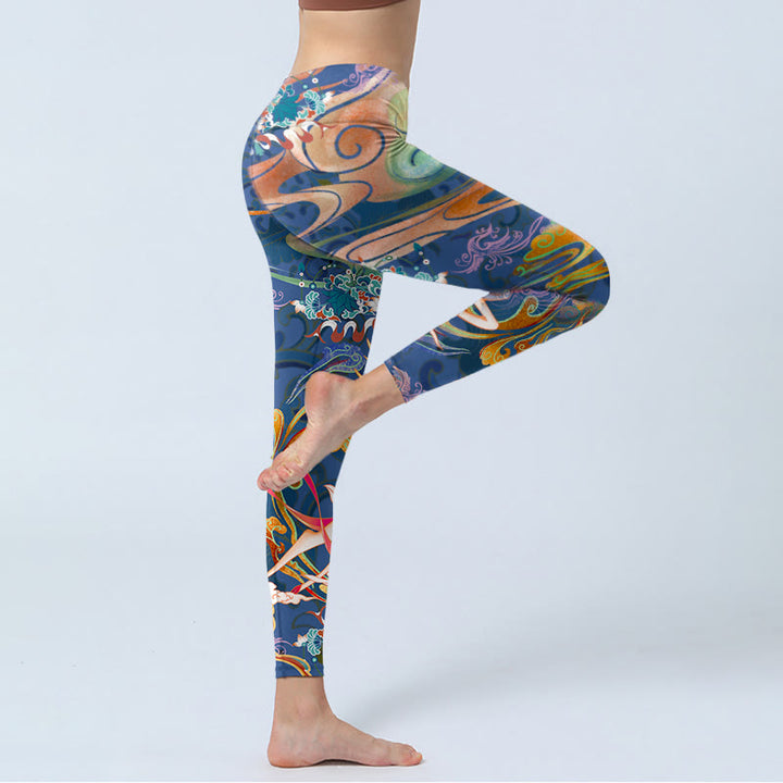 Pantalones de yoga para mujer con diseño de Buddha Stones, nubes auspiciosas y loto - image 4