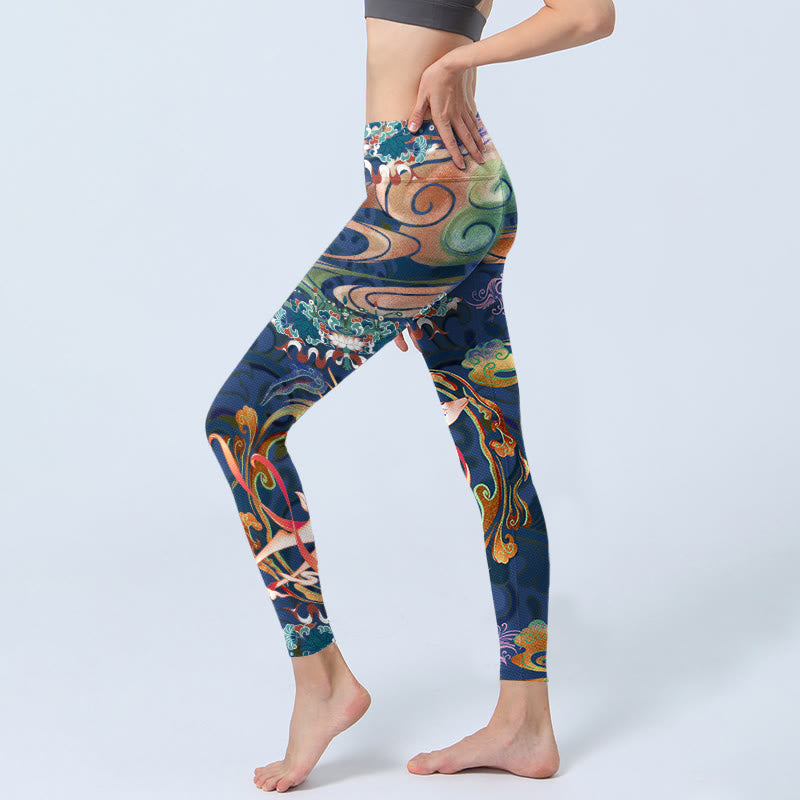 Pantalones de yoga para mujer con diseño de Buddha Stones, nubes auspiciosas y loto - image 3