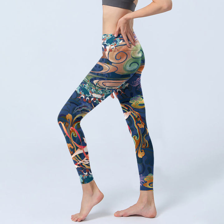 Pantalones de yoga para mujer con diseño de Buddha Stones, nubes auspiciosas y loto - image 3