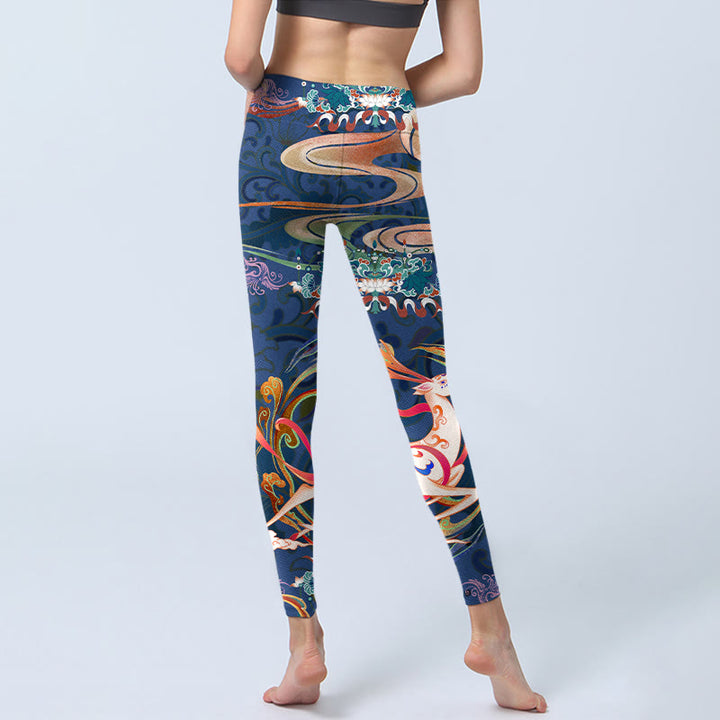 Pantalones de yoga para mujer con diseño de Buddha Stones, nubes auspiciosas y loto - image 6