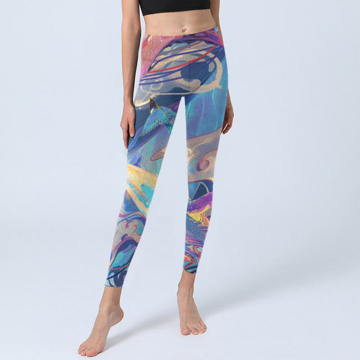 Leggings de yoga para mujer con estampado de Buddha Stones, golondrinas y olas - image 5