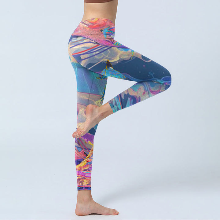 Leggings de yoga para mujer con estampado de Buddha Stones, golondrinas y olas - image 4