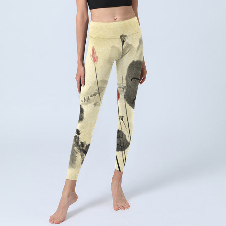 Leggings de yoga para mujer con estampado de casas, montañas y Buddha Stones - image 5