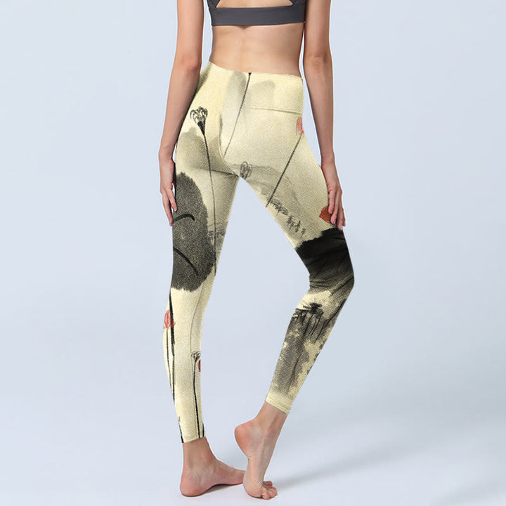 Leggings de yoga para mujer con estampado de casas, montañas y Buddha Stones - image 4