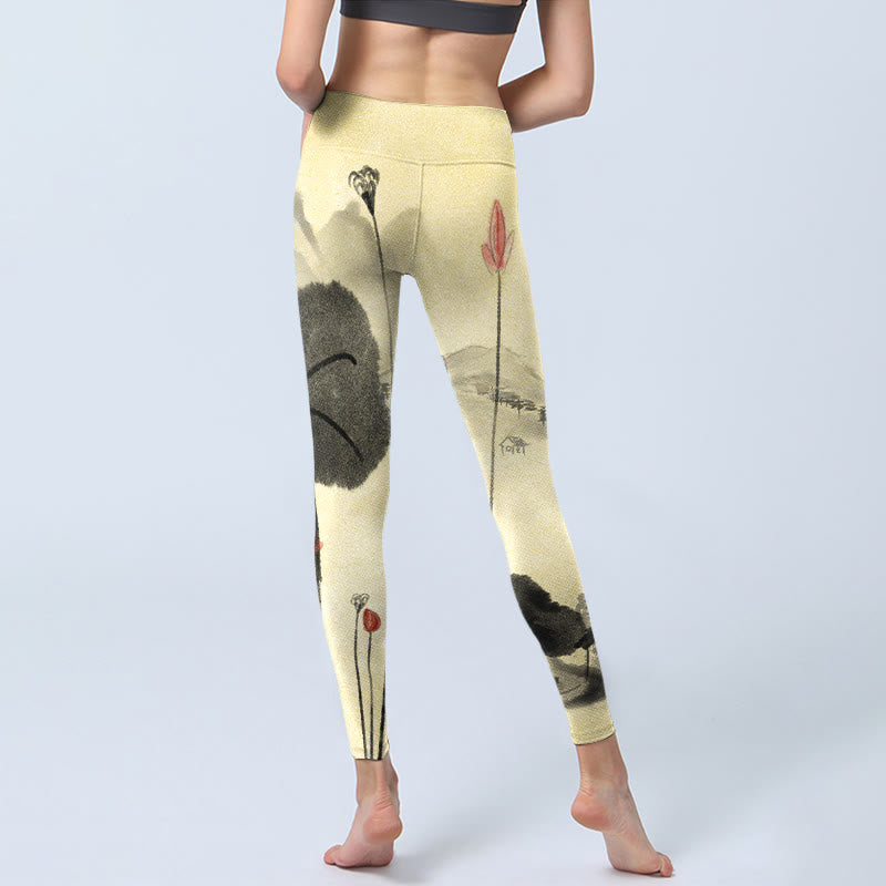 Leggings de yoga para mujer con estampado de casas, montañas y Buddha Stones - image 7
