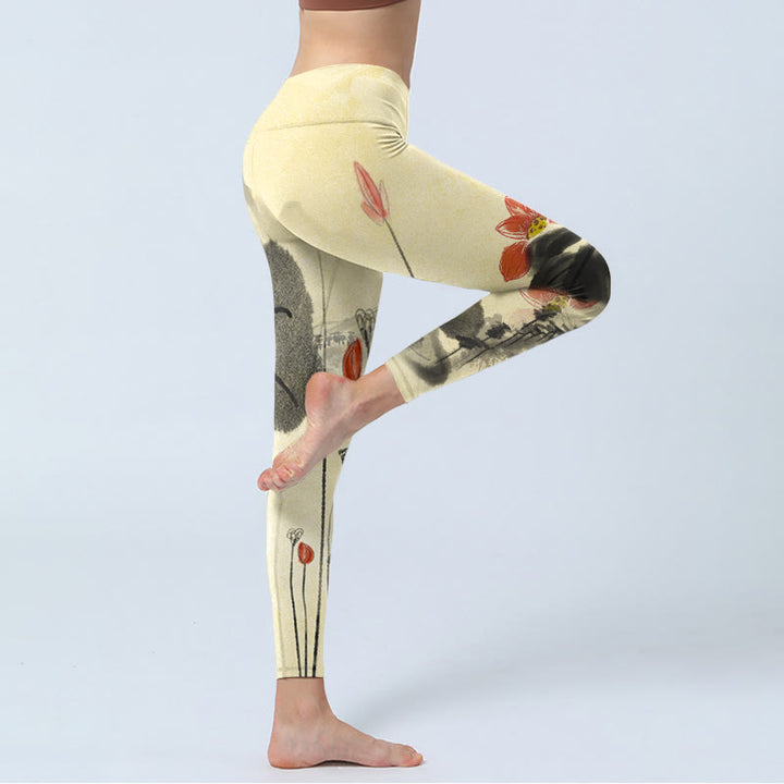 Leggings de yoga para mujer con estampado de casas, montañas y Buddha Stones - image 4