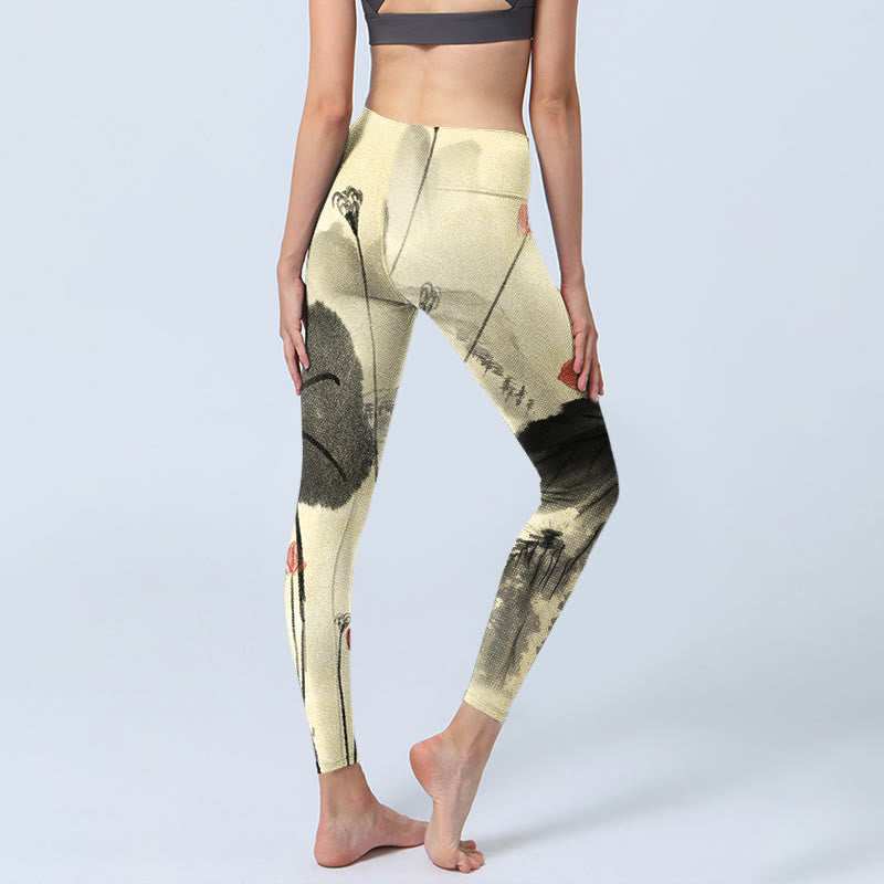Leggings de yoga para mujer con estampado de casas, montañas y Buddha Stones - image 5