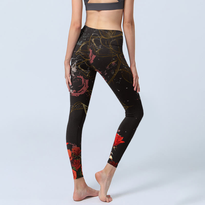 Leggings de yoga para mujer con estampado de rosas rojas y Buddha Stones - image 5