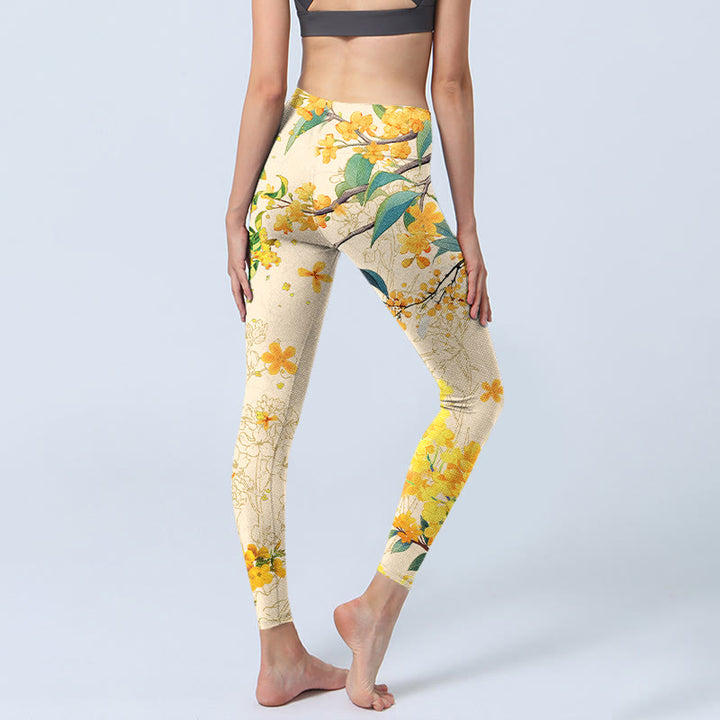 Leggings de yoga para mujer con estampado de colza, osmanthus amarillo y piedras de Buddha Stones - image 5
