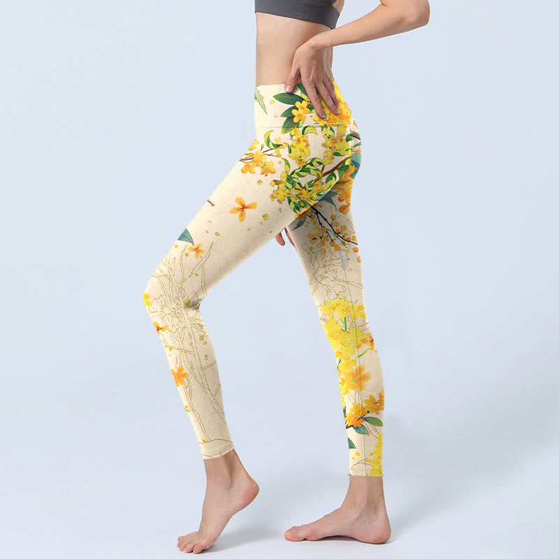 Leggings de yoga para mujer con estampado de colza, osmanthus amarillo y piedras de Buddha Stones - image 2