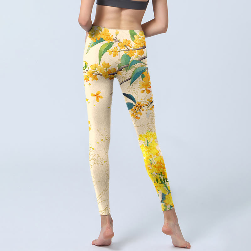 Leggings de yoga para mujer con estampado de colza, osmanthus amarillo y piedras de Buddha Stones - image 6