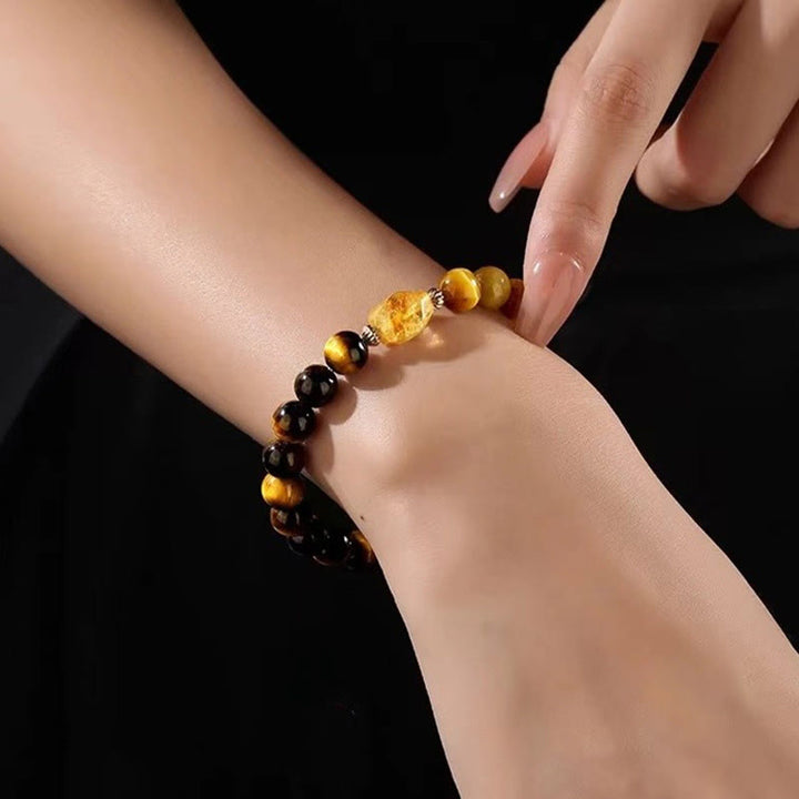 Pulsera de fuerza con citrino y ojo de tigre negro y amarillo natural de Buddha Stones