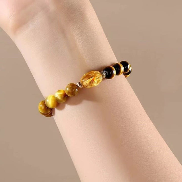 Pulsera de fuerza con citrino y ojo de tigre negro y amarillo natural de Buddha Stones