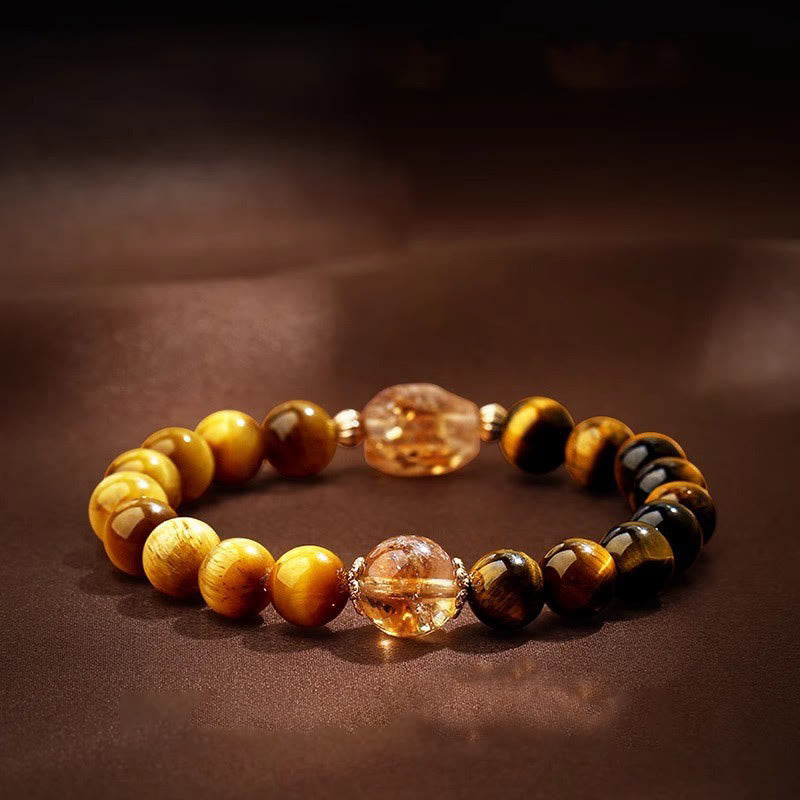 Pulsera de fuerza con citrino y ojo de tigre negro y amarillo natural de Buddha Stones