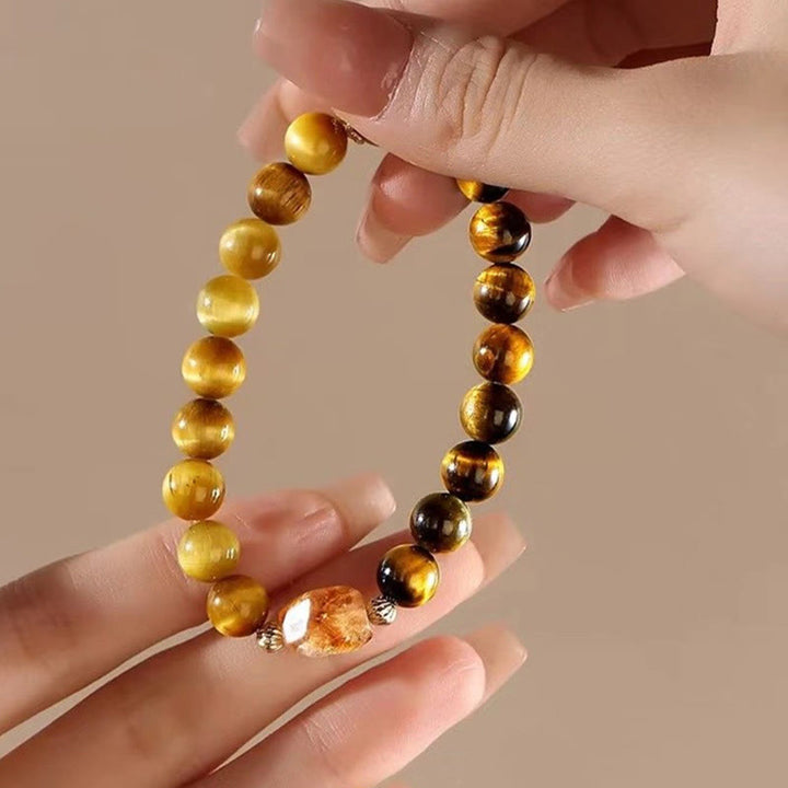 Pulsera de fuerza con citrino y ojo de tigre negro y amarillo natural de Buddha Stones