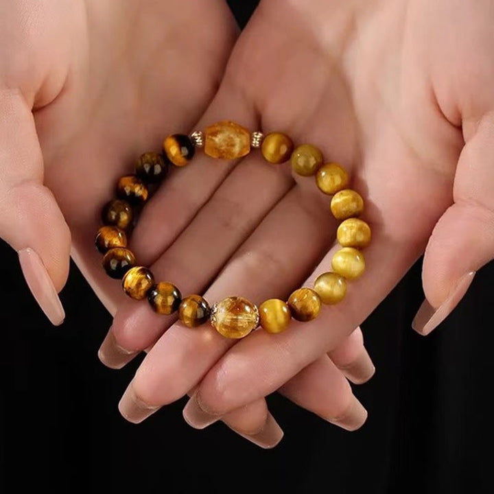 Pulsera de fuerza con citrino y ojo de tigre negro y amarillo natural de Buddha Stones