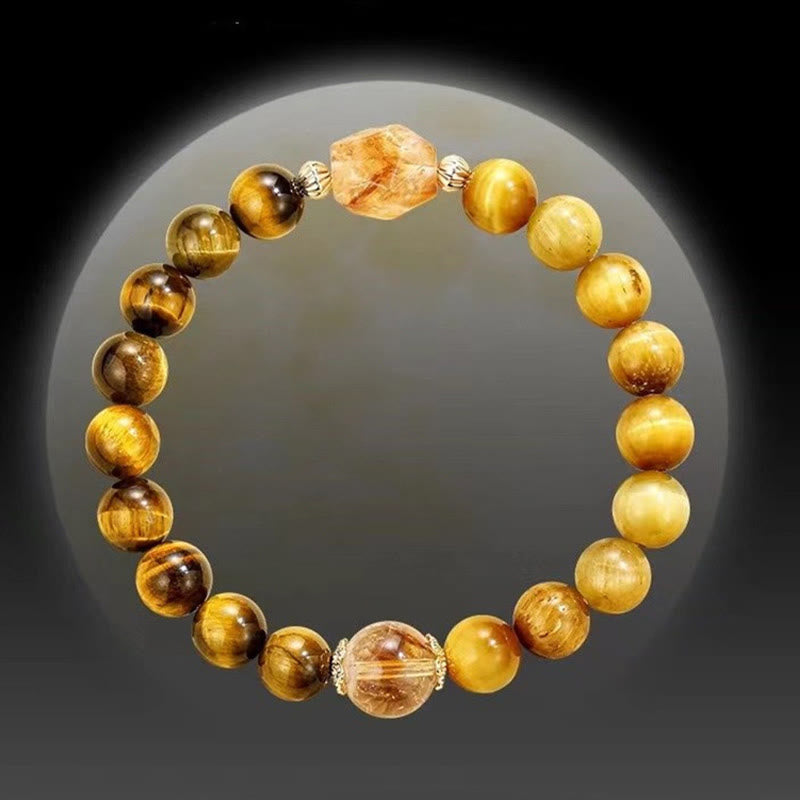 Pulsera de fuerza con citrino y ojo de tigre negro y amarillo natural de Buddha Stones