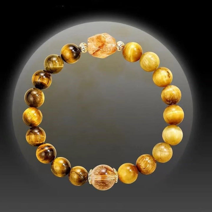 Pulsera de fuerza con citrino y ojo de tigre negro y amarillo natural de Buddha Stones
