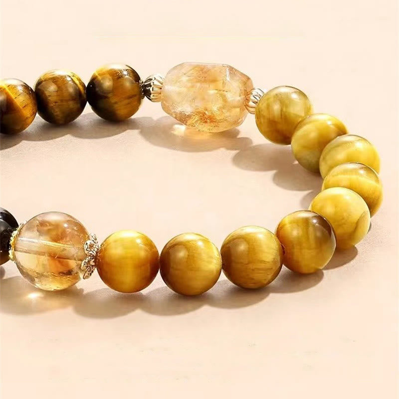 Pulsera de fuerza con citrino y ojo de tigre negro y amarillo natural de Buddha Stones