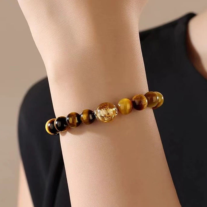 Pulsera de fuerza con citrino y ojo de tigre negro y amarillo natural de Buddha Stones