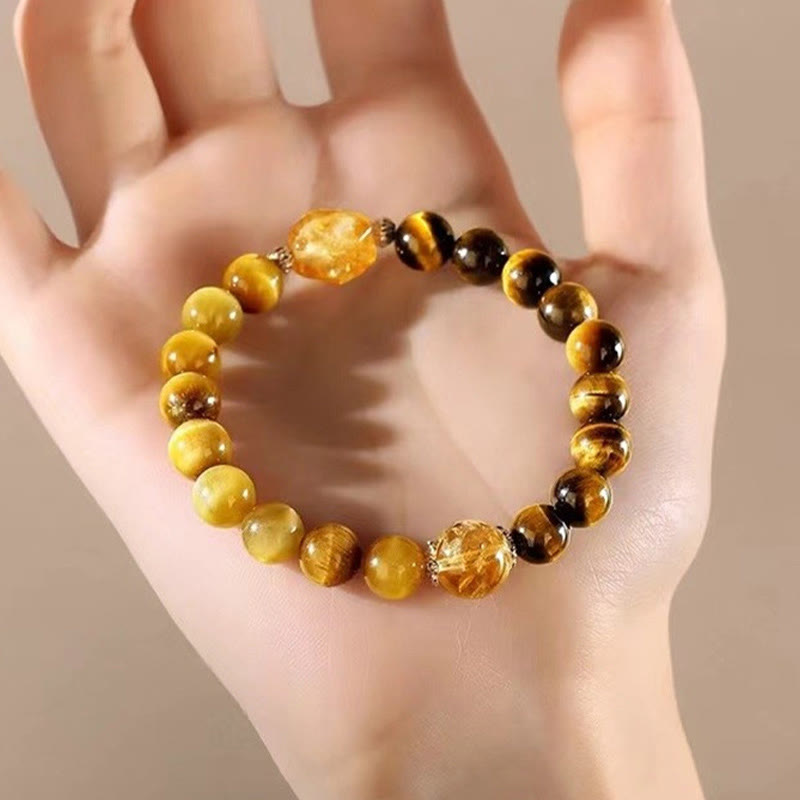 Pulsera de fuerza con citrino y ojo de tigre negro y amarillo natural de Buddha Stones