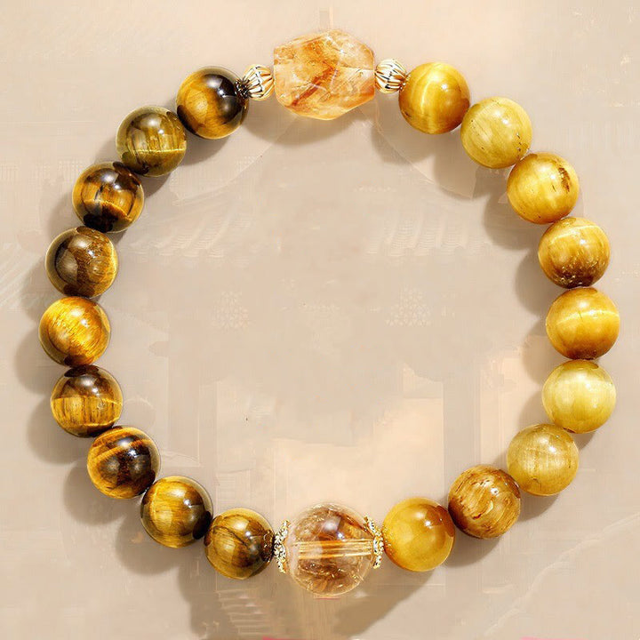 Pulsera de fuerza con citrino y ojo de tigre negro y amarillo natural de Buddha Stones