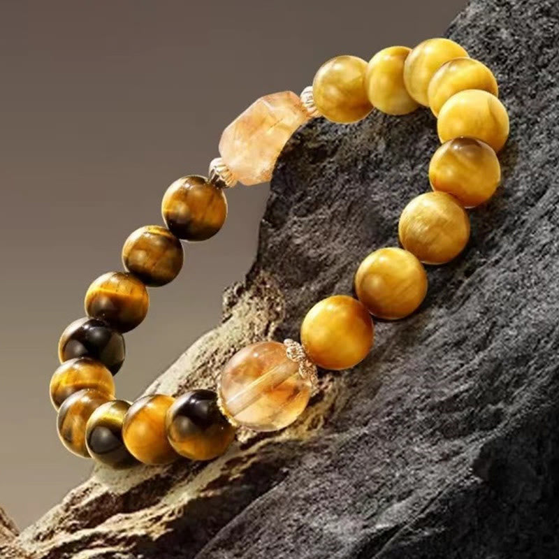 Pulsera de fuerza con citrino y ojo de tigre negro y amarillo natural de Buddha Stones