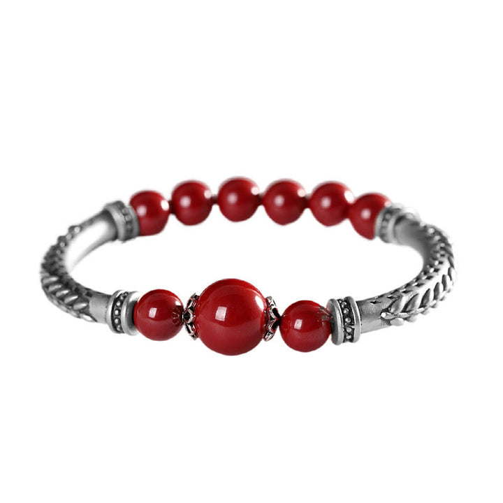 Pulsera de plata de ley 999 con Buddha Stones y espigas de trigo y cinabrio - image 6